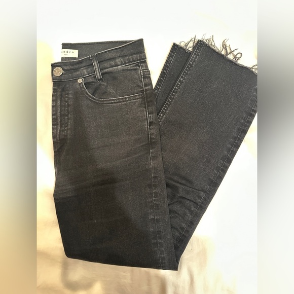 Sandro Paris Cropped Straight Leg High Rise Stretch Jeans - Picture 3 of 5